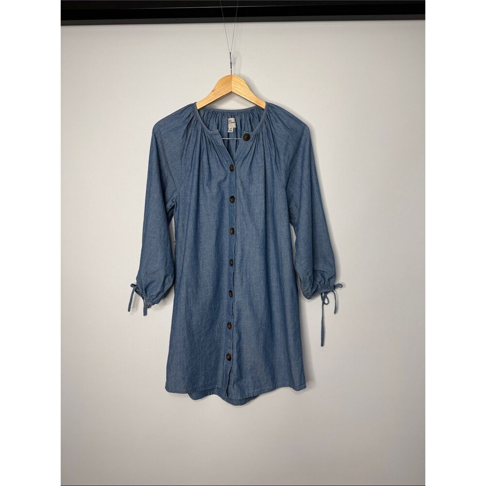 J. Crew Tie-sleeve button-front dress in chambray XS